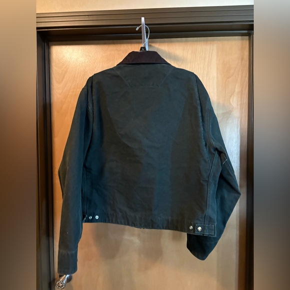Vintage Carhartt Men’s Dark Green Canvas Jacket with Brown Collar; Size Large - Picture 2 of 9